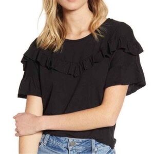 PAIGE Black Ruffled Short Sleeve T Shirt size Small